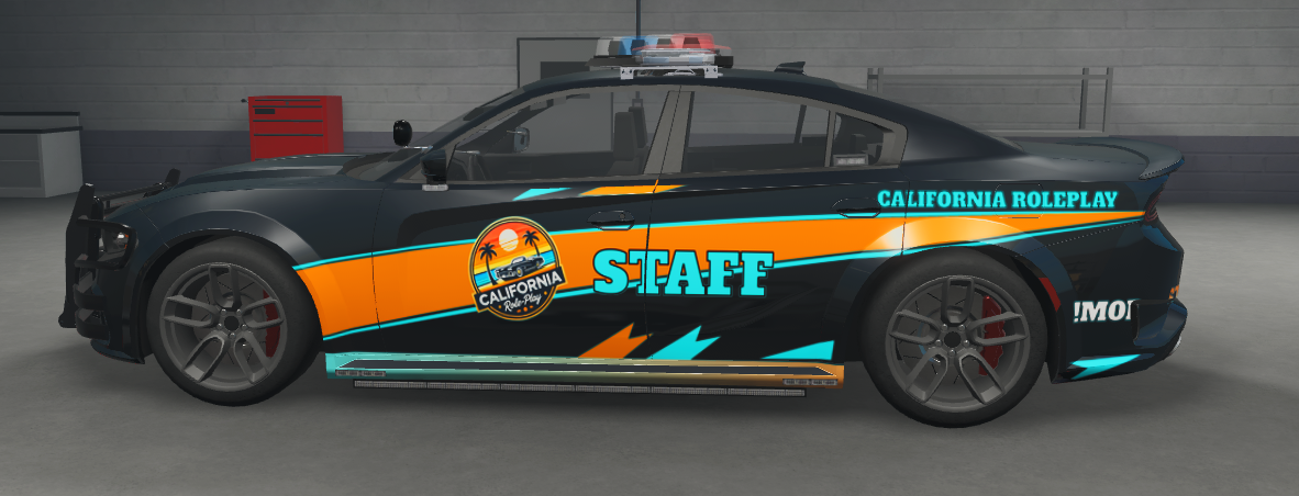 California Roleplay Staff Charger with orange and teal tropical livery - side view