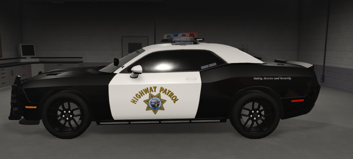 CHP Dodge Challenger with Safety, Service and Security motto