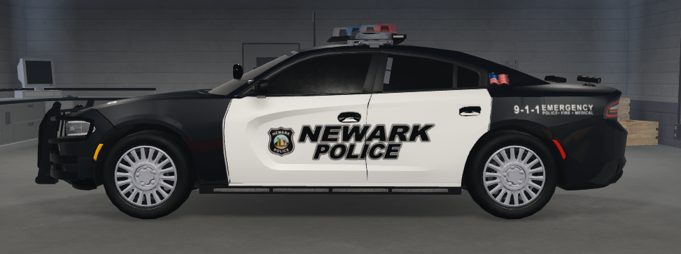 Newark Police patrol car with black and white design