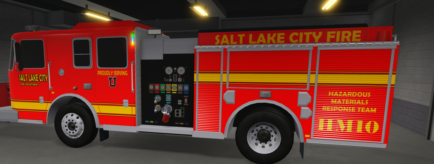 Salt Lake City Fire Department hazmat truck with red and yellow design